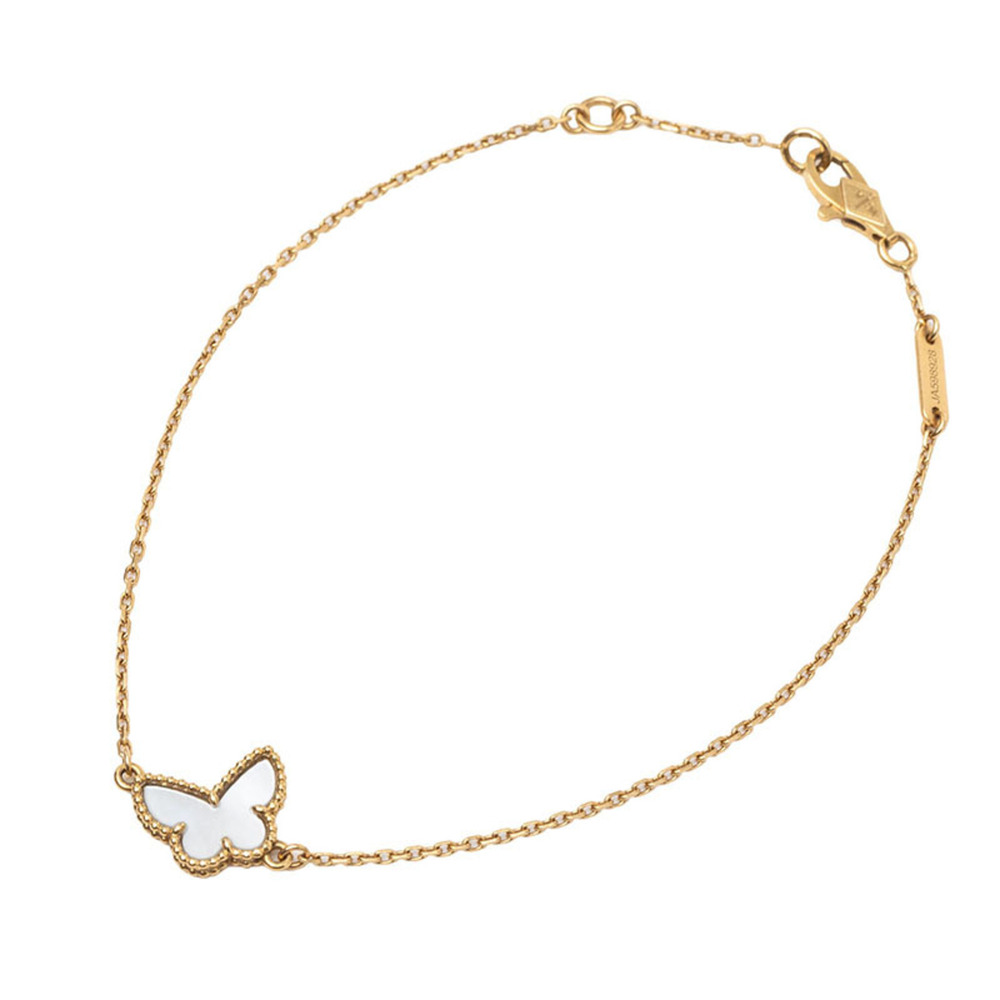 VAN CLEEF & ARPELS 18k Gold Pearl Papillon Charm Bracelet